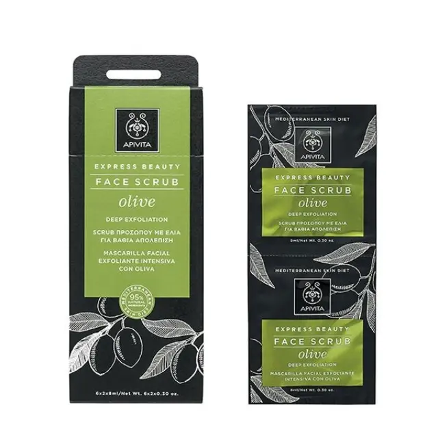 Apivita | Express Beauty | Scrub Προσώπου με Ελιά για Βαθιά Απολέπιση | 2x8ml