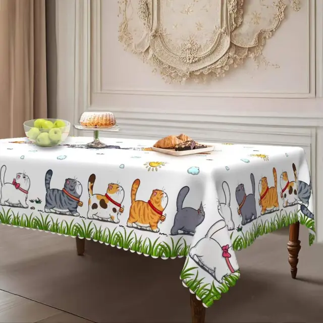 Τραπεζομάντηλο Λευκό Με Γάτες 220x152cm 2