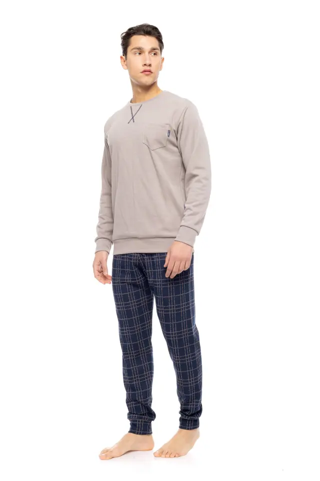 W-M782 - Sand - PYJAMA JACQUARD SAND BLUE PLAID 2