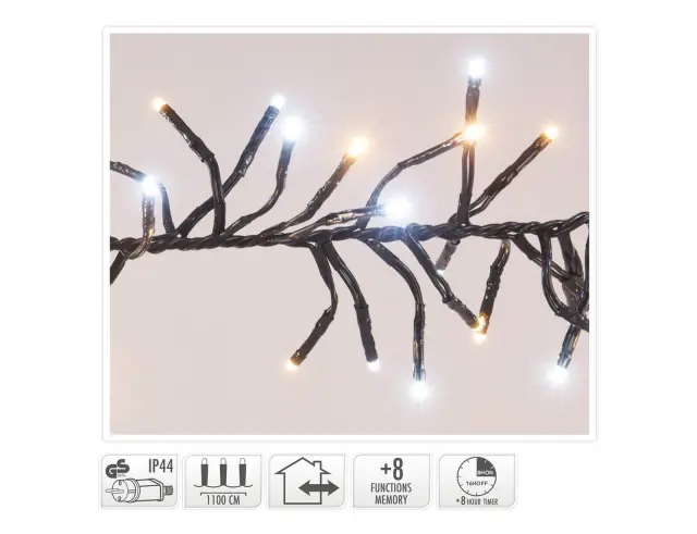 1512 Φωτάκια LED - 11 Μέτρα + 3 Μέτρα σύνδεσης, Κανονική Διάταξη, με χειριστήριο, 8 προγράμματα, Μαύρο καλώδιο PVC - Λευκό, Θερμό Λευκό AX8550550 2