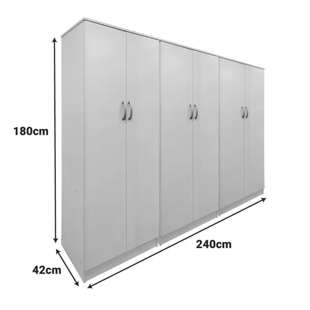 Ντουλάπα εξάφυλλη Athos ΙΙ pakoworld λευκή 240x42x180εκ 2