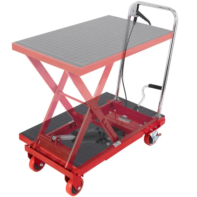 Υδραυλικό Τραπέζι Ανύψωσης VEVOR 230 kg (Χειροκίνητο Καρότσι Ψαλιδωτής Ανύψωσης) με Εύρος 220–720 mm, Πλατφόρμα 700 x 450 mm (Κόκκινο)