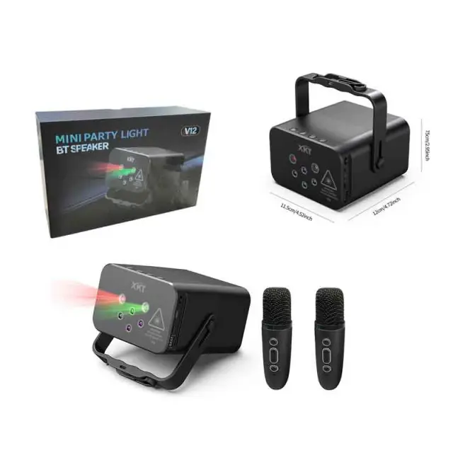 Φορητό Ηχείο με Φώτα Πάρτι & Bluetooth + 2 Ασύρματα Μικρόφωνα – Mini Party Light BT Speaker V12 030230 2