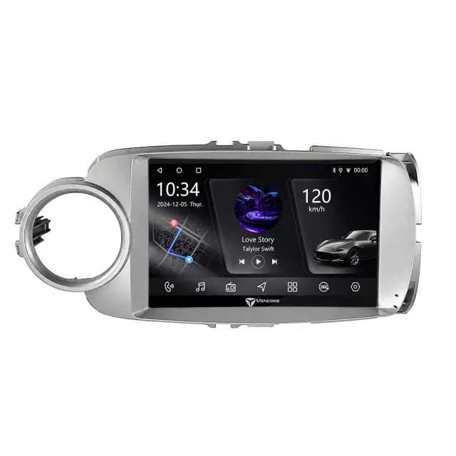 VenCore Οθόνη Multimedia Android 15 9" PX5S Octa-Core 2GB/32GB IPS με Πρόσοψη, CarPlay, Android Auto και Υποστήριξη Κάμερας 360° για Toyota Yaris 2012-2015 – Ασημί (3236-10005-0635S) 2