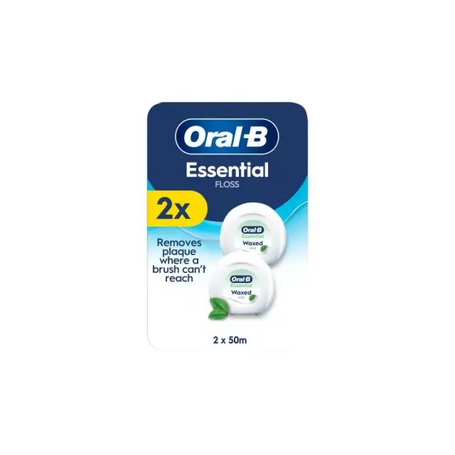 Oral-B Promo Essential Dental Floss Mint, Oδοντικό Nήμα Kηρωμένο με Mέντα 50m x 2 pcs