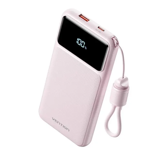 VENTION 20000mAh Power Bank (USB-C + USB-A) with Built-in Cable 22.5W Pink LED Display Type (XGYP0-40-TY) (VENXGYP0-40-TY)