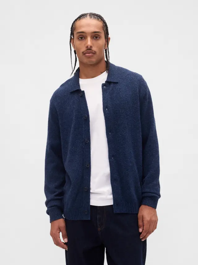 Πουλόβερ Ζακέτα από Μερινο & Μαλλί DENIM BLUE HEATHER