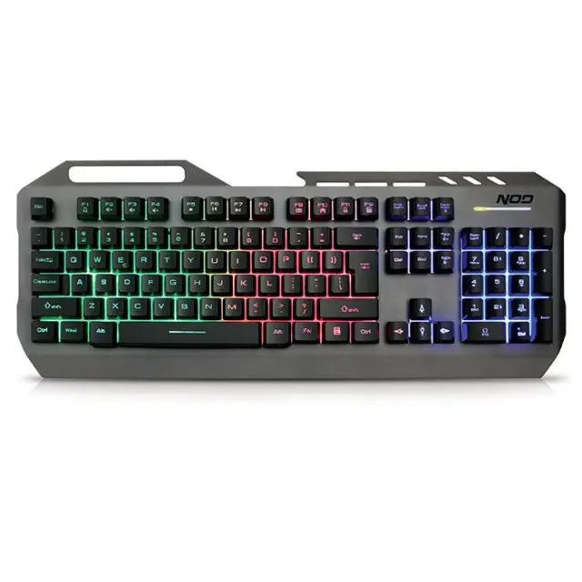 Ενσύρματο gaming πληκτρολόγιο, με RGB LED οπίσθιο φωτισμό, επιφάνεια από gun metal αλουμίνιο και ενσωματωμένη βάση στήριξης για το smartphone.