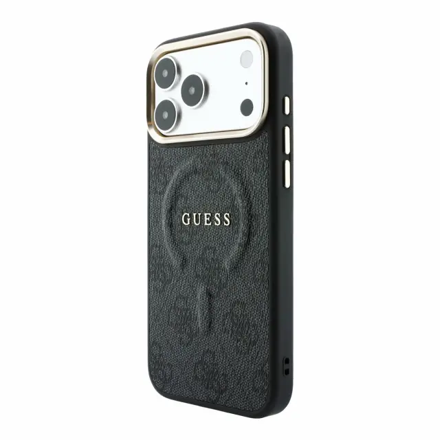 Guess PU Leather 4G Gold Frame Embossed MagSafe Case for iPhone 18 Pro Max Black 2