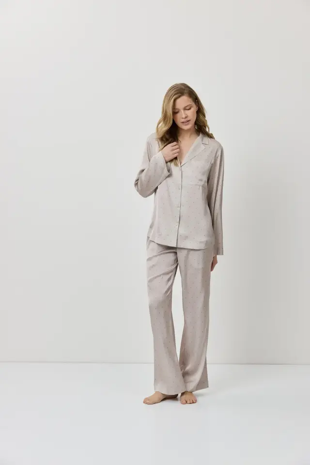 Aruelle Zela Σεμιζιέ Πιτζάμα Σατέν Πουά Beige 3