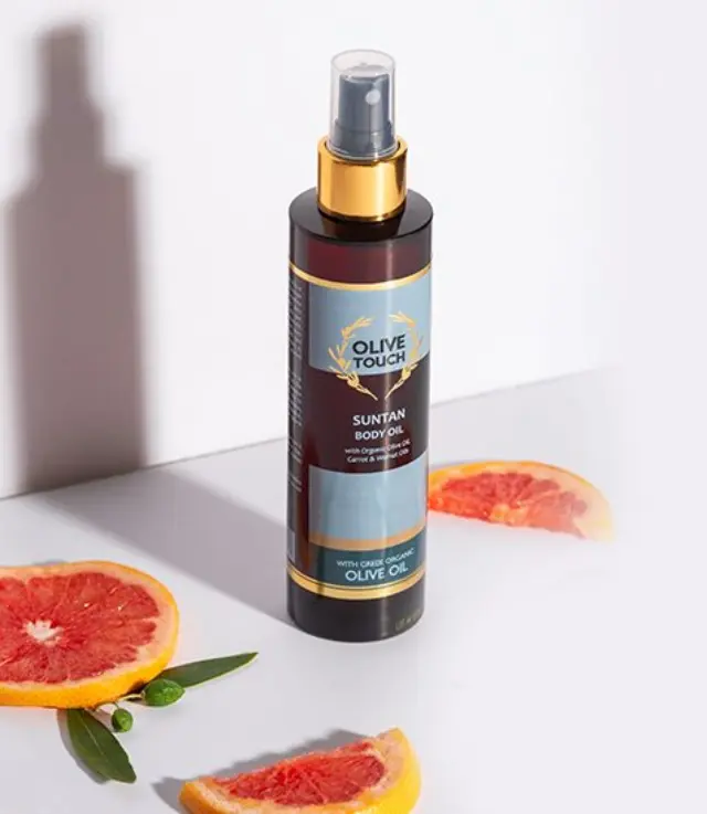OLIVE TOUCH Λάδι Μαυρίσματος με βιολογικό Λάδι Ελιάς, καροτέλαιο και λάδι καρυδιού 200ml (Suntan Body Oil)