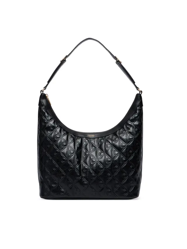 Calvin Klein Emblem Aop Debossed Medium Shoulder Bag Μαύρο