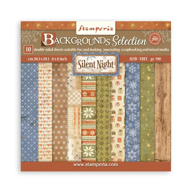 Χαρτιά scrapbooking 10τεμ, 20.3×20.3cm Stamperia, Silent Night, Backgrounds
