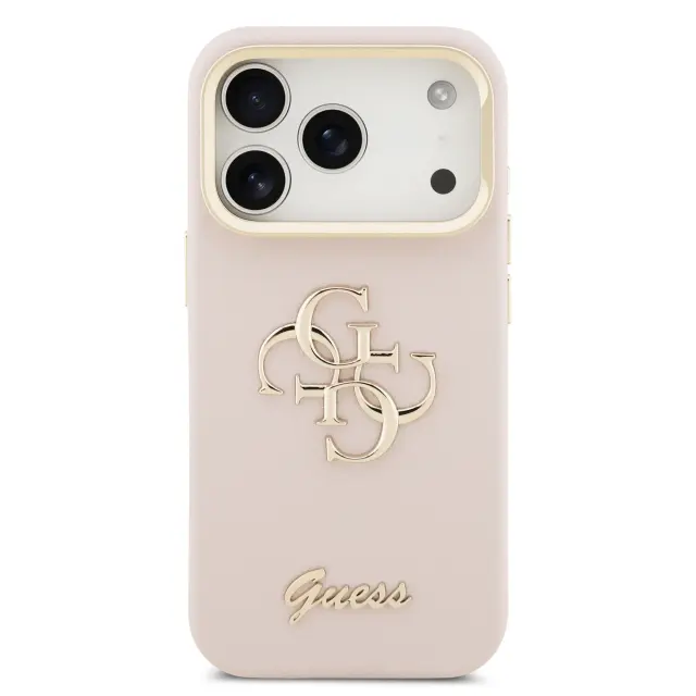 Guess PU Grained 4G Logo Stand Camera Frame Case for iPhone 17 Pro Pink 3