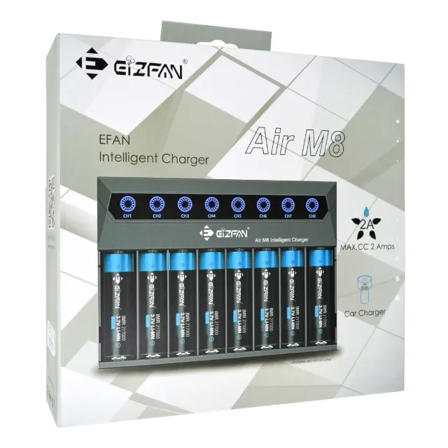 Φορτιστής Μπαταριών EiZfan Air M8 Intelligent Li-ion 3.7V 21700 20700 18650 8 Θέσεων και Φορτιστής Αυτοκινήτου 2