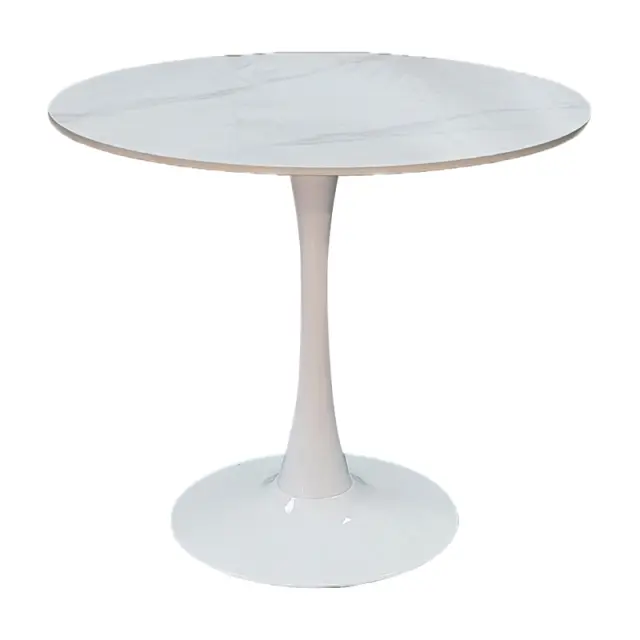 Tραπέζι Balou pakoworld sintered stone σε λευκή απόχρωση με όψη μαρμάρου-βάση λευκό μέταλλο Φ120x73εκ
