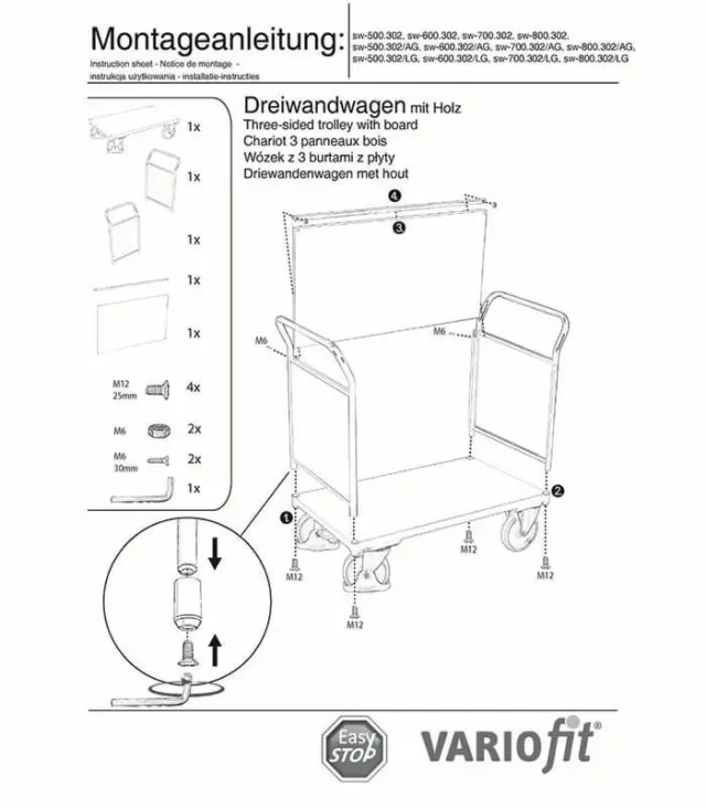 Variofit sw-500.302/AG Τρόλεϊ Μεταφοράς 3 Πλευρών για Φορτίο Βάρους ως 400kg 3