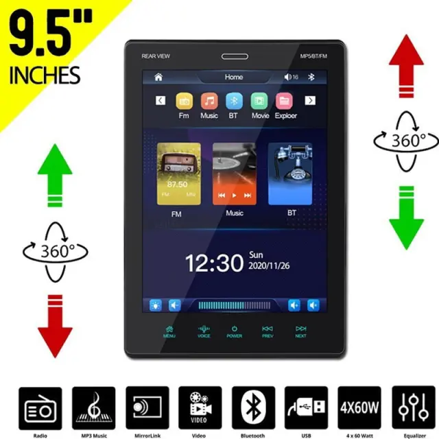 Ηχοσύστημα Αυτοκινήτου Universal 1DIN (Bluetooth/USB) με Οθόνη Αφής 9.5" - Car MP5 Player Vertical Screen Universal 014374 2