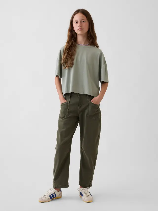 Παιδικό Ψηλόμεσο Τζιν Παντελόνι Barrel Γραμμής Tweed green