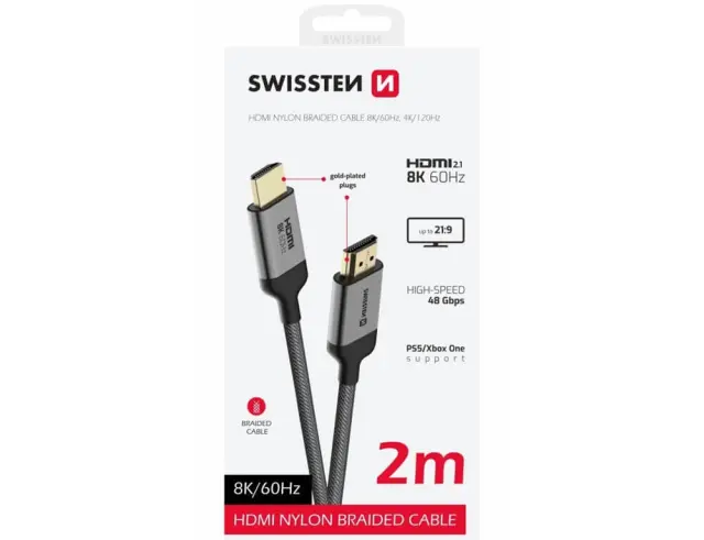 Καλώδιο HDMI Swissten - HDMI 2.1 - 8K/60Hz - 2mSW75501201