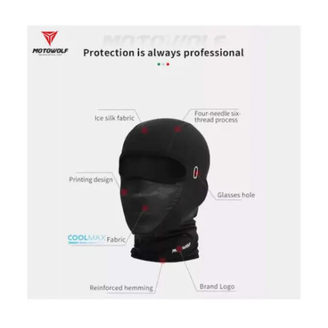Motowolf Full Face Μπαλακλάβα Αναβάτη Μοτοσυκλέτας από Πολυεστέρα Μαύρο Χρώμα MDL1919 000.230.12070 2