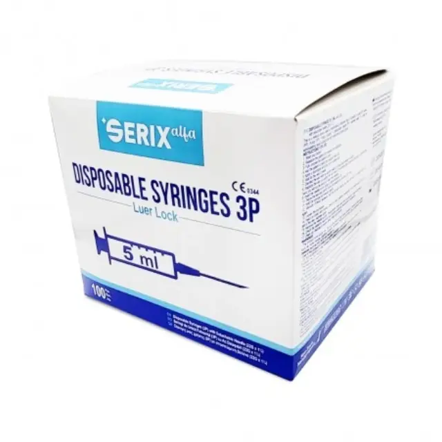 Σύριγγες 3 Μερών (3P) 5 ml με Αποσπώμενη Βελόνα 22G, Serix – Επαγγελματικό πακέτο 10 κουτιά × 100 τεμ. Luer Slip 3