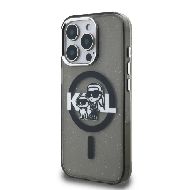Karl Lagerfeld IML Glitter Karl and Choupette Sketch MagSafe Case for iPhone 15 Pro Max Black 2