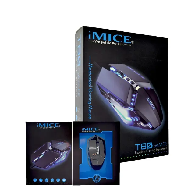 Ενσύρματο Μηχανικό Ποντίκι iMICE T80 Gamer 6D με 6 Πλήκτρα, 3200 DPI και LED Φωτισμό. Μαύρο 2