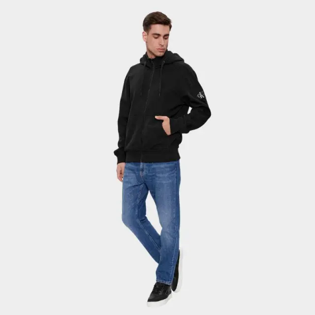 Calvin Klein - Ανδρική Ζακέτα Badge HWK Zip-Through με Φερμουάρ και Κουκούλα Regular Fit J30J324956-BEH Μαύρο - 2XL