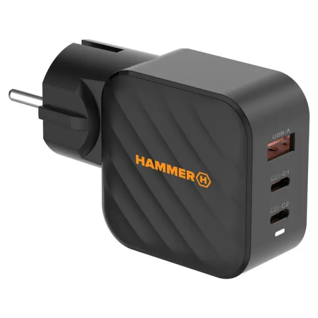 Φορτιστής Ταξιδίου Ταχείας Φόρτισης Hammer RapidCharge Duo με Τριπλή Έξοδο USB A & 2xUSB C PD 65W Μαύρο N69485