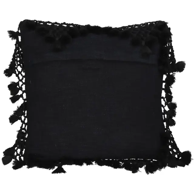 Μαξιλάρι Με Φούντες Μαύρο Βαμβακερό 45x45cm 2