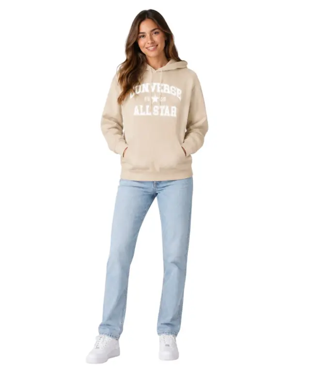Converse - Γυναικεία Μπλούζα Φούτερ Standard Fit CVW6H113-127 Εκρού 2