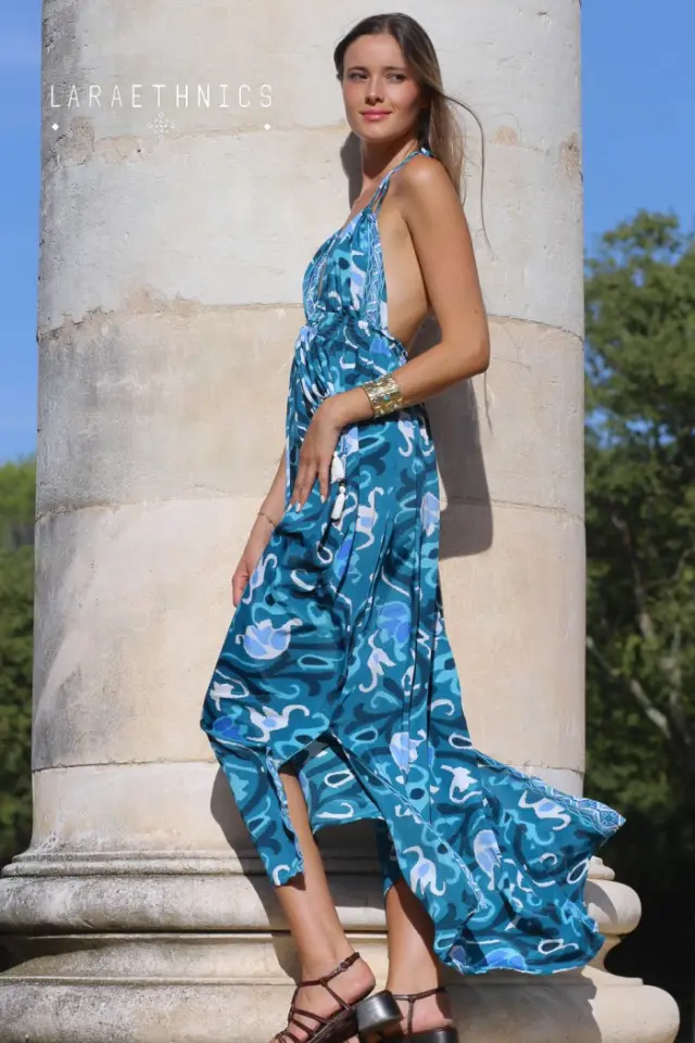 LARA ETHNICS “CORALIE AZTEQUE” DRESS (CORALIE AZTEQUE-TURQUOISE) - One-size