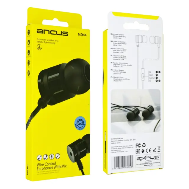 Hands Free Ancus Harmony MD44 in-Earbud Stereo 3.5mm Μαύρο με Μικρόφωνο και Πλήκτρο Λειτουργίας 1,2μ 2