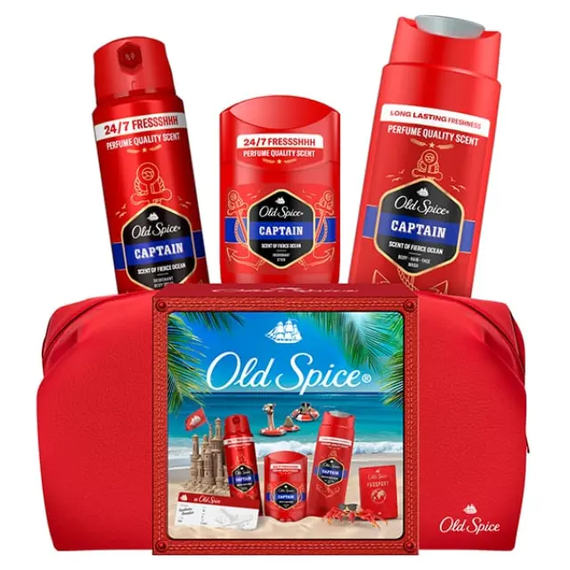 Old Spice Pouch Captain with Deodorant Stick, 50ml & Shower Gel & Shampoo, 250ml & Deodorant Body Spray, 150ml