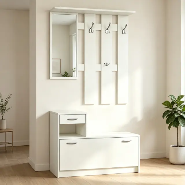 Έπιπλο εισόδου Jentia pakoworld με καθρέπτη λευκό MDF 113x100x89εκ