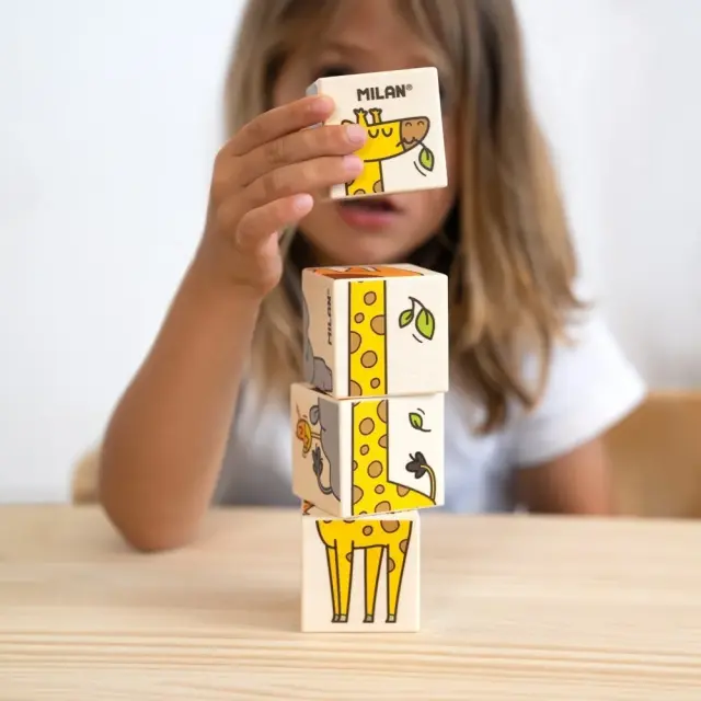 Milan Ξύλινο Εκπαιδευτικό Παιχνίδι με Κύβους / Wooden Educational Toy: Wild Safari 3