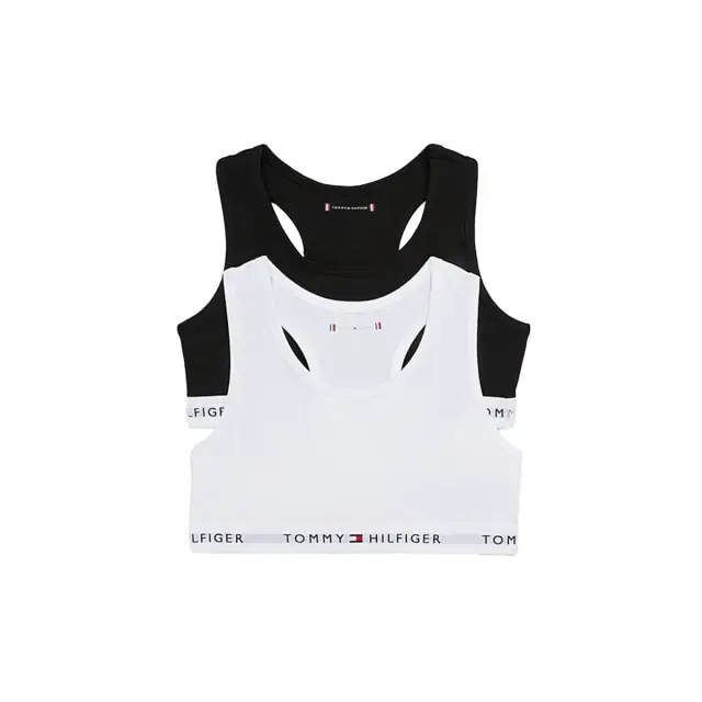 Tommy Hilfiger Παιδικό Μπουστάκι Κορίτσι Signature Racerback Unpadded - Διπλό Πακέτο, Χρώμα Λευκό-Μαύρο