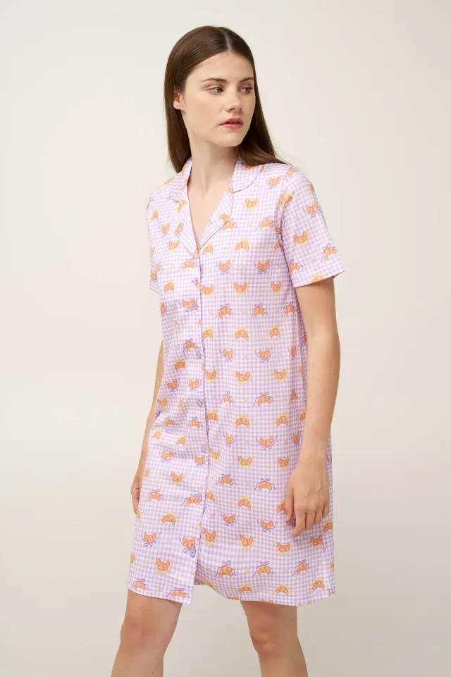 Βαμβακερό Νυχτικό με Κουμπιά Vamp 24318 LILLA PASTEL