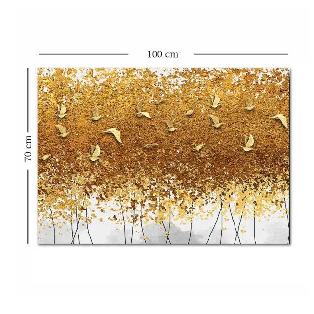 Πίνακας σε καμβά "Golden Birds" Megapap ψηφιακής εκτύπωσης 100x70x3εκ. 2