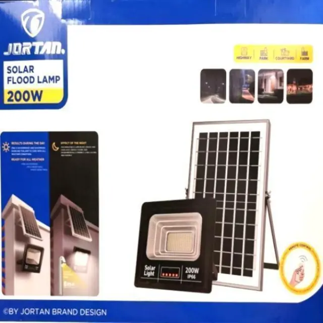 Ηλιακός Προβολέας LED 200W IP66 με πάνελ, Τηλεχειρισμό και Χρονοδιακόπτη JT-910091-YY200W