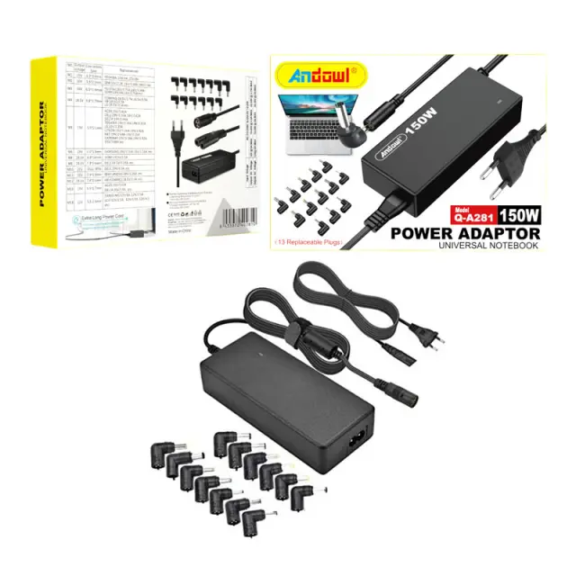 Andowl Q-A281 Universal Τροφοδοτικό 150W με Σετ 13 Εναλλασσόμενων Βυσμάτων - Universal laptop adaptor Z774154