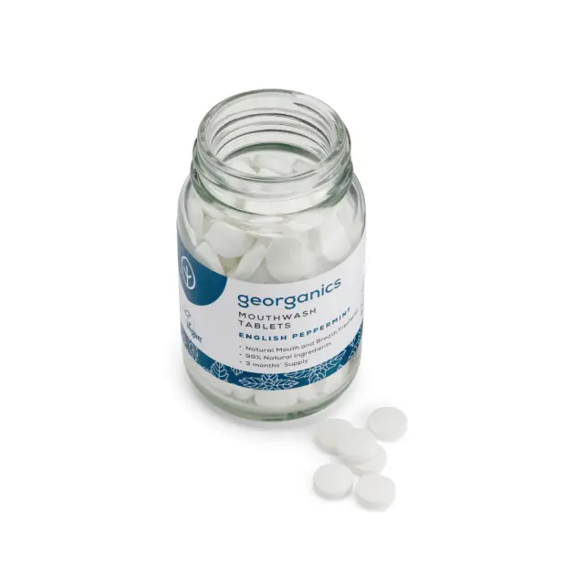 Georganics Natural Peppermint Mouthwash Tablets 180 Tablets Refreshing Strengthening 3