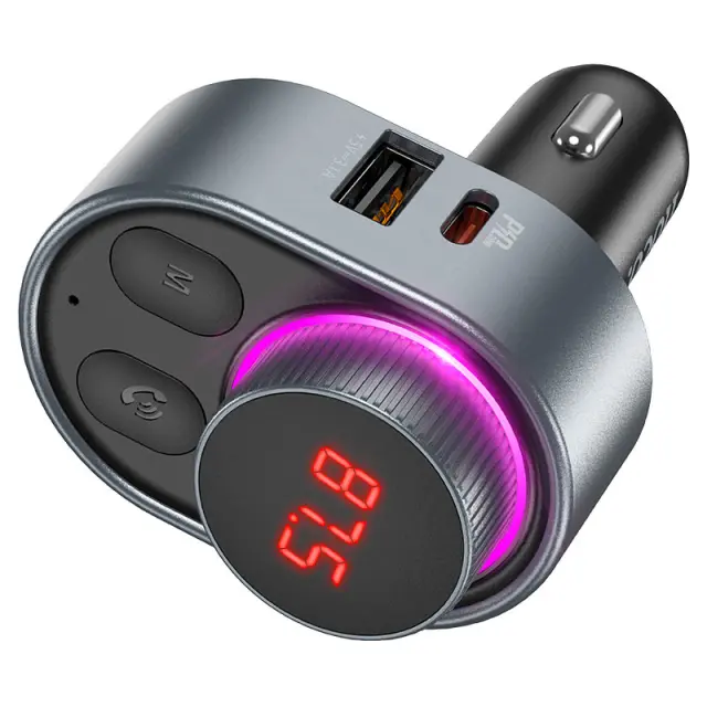 Hoco FM Transmitter Αυτοκινήτου με δυνατότητα σύνδεσης Bluetooth και USB Γκρί E72 2