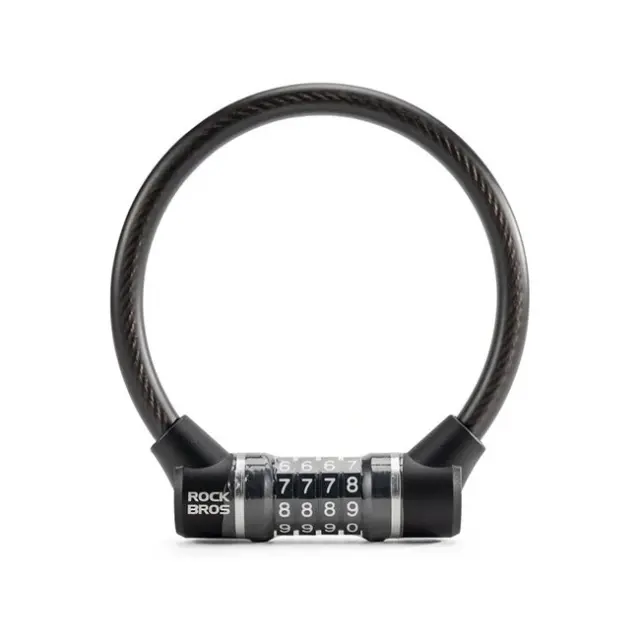 Rockbros Bicycle Lock with Code 87639-4 Steel Cable Black
