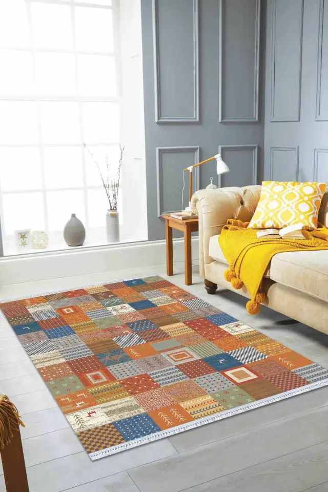 Stewehome Αθλητικό Υφαντό Χαλί Σαλονιού Patchwork Πολύχρωμο Αντιολισθητικό 100x200 cm