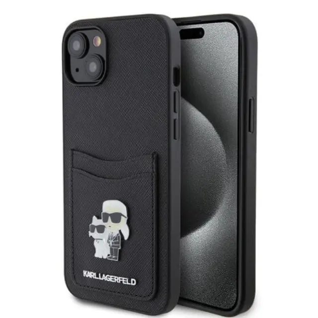 Karl Lagerfeld iPhone 15 Plus & 14 Plus Back cover case - SAFFIANO CARDSLOT - Black