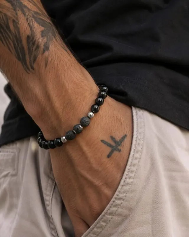 Black Beads + Lava Stone Elastic Bracelet – One Size | GHETTO GREECE 2