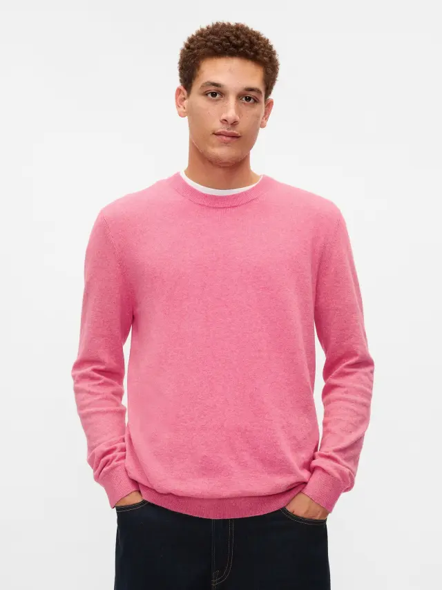 Ροζ CashSoft Πουλόβερ με Στρογγυλή Λαιμόκοψη PINK HEATHER - L