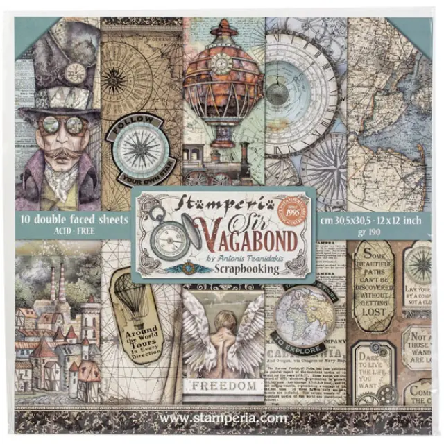 Σετ 10 Χαρτιά Scrapbooking Stamperia Διπλής Όψης - Sir Vagabond - 30x30cm
